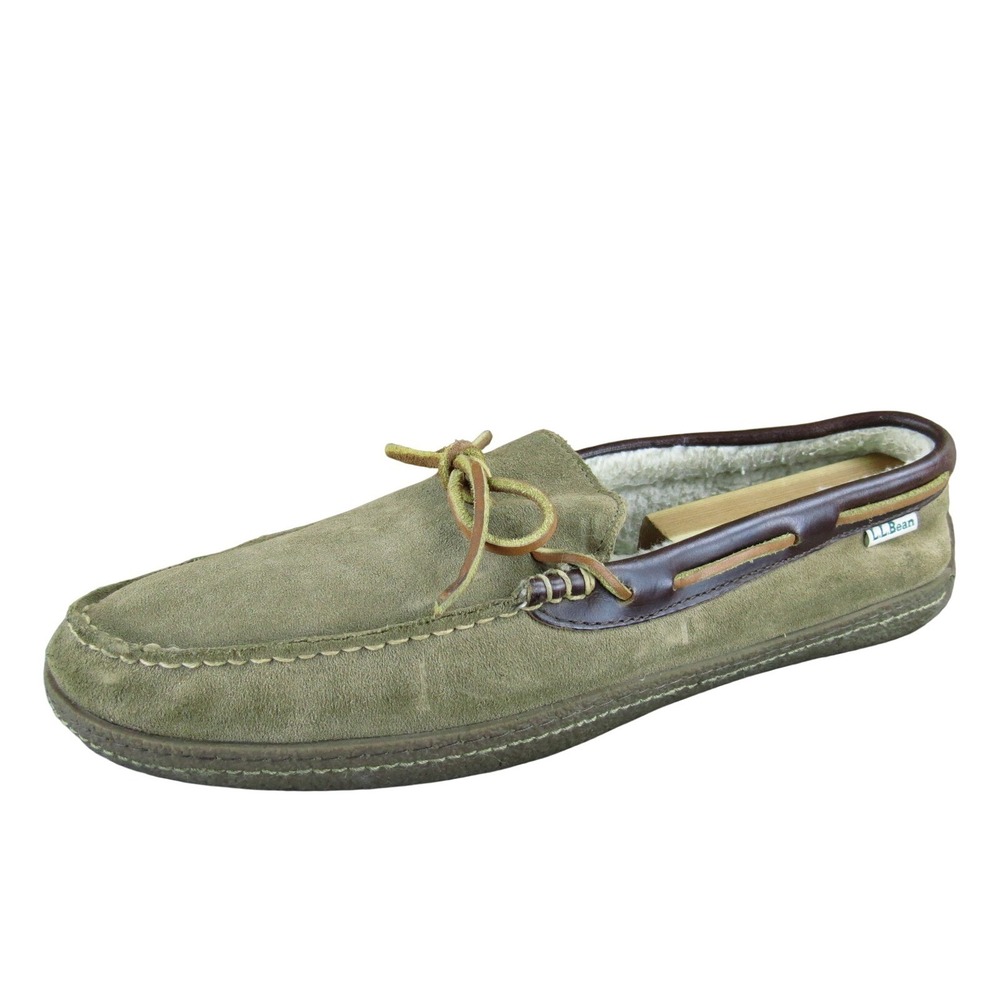 LL Bean Shoe Mens 12‎ Brown Moccasin Suede Shearling Lining Cozy